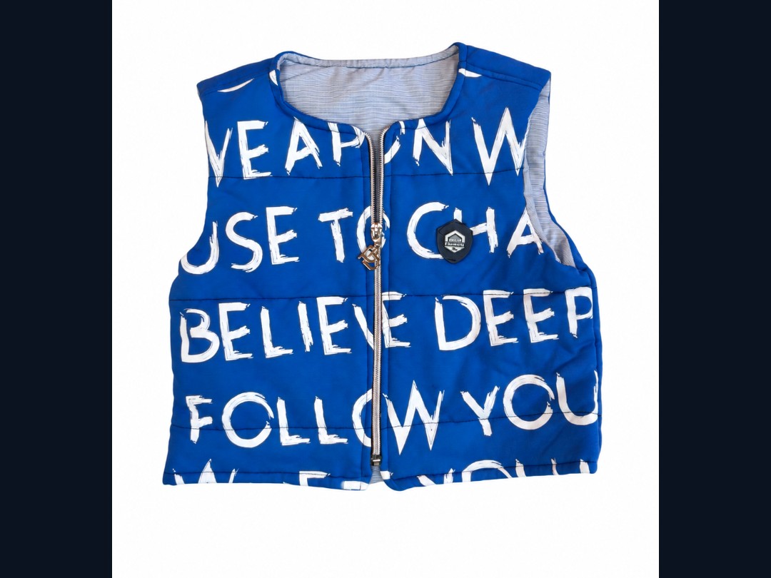 Blue children's vest with inscriptions and zipper - for ages 1 to 3 years - 1